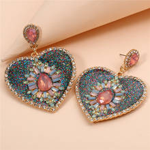 FASHIONSNOOPS New Lovely Colorful Crystal Heart Earrings For Women Geometry Rhinestone Hanging Earrings Boucle D'oreille Brinco 2024 - buy cheap