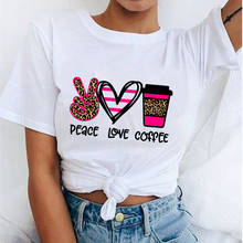 Camiseta con estampado de leopardo, amor por la Paz, café para mujer, Camisetas informales para mujer, Camisetas de estética Harajuku para mujer, Camisetas 2024 - compra barato