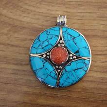 PN082 Ethnic Tibetan Copper Lapis Coral Stone Round  Square Pendant Necklaces For Women Handmade Nepal Jewelry 2024 - buy cheap