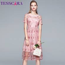 Tesscara-vestido de malha bordada feminino, veste de festa vintage, elegante, de alta qualidade, rosa 2024 - compre barato