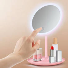 Espejo de mesa LED con pantalla táctil para maquillaje, espejo de mesa recargable por USB para almacenamiento de maquillaje, cosmético, iluminado, de mano 2024 - compra barato