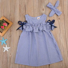 New Summer Dress Toddler Kids Baby Girls Lovely Birthday Clothes Blue Striped Off-shoulder Ruffles Party Gown Dresses 2024 - buy cheap