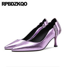Zapatos de charol con purpurina para mujer, calzado de tacón alto de 3 pulgadas, color púrpura, con punta puntiaguda, de lujo, a la moda, 2021 2024 - compra barato