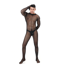 Ver através dos homens colete completo bodystocking sexy ultra-fino apertado macacão altura malha elástica zíper aberto virilha bodysuit 2024 - compre barato