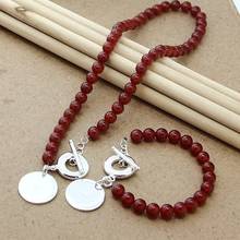 Hot Selling 925 Sterling Silver Jewelry Sets Fashion Red Pearl Round Necklace Bracelet Set Women Charm Jewelry 2024 - buy cheap