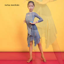 2021 New G3296 Kids Latin Dance Dress Long Sleeve Tassel Design Girl Latin Dancing Cloth Stage Ballroom Dancewear 2024 - buy cheap