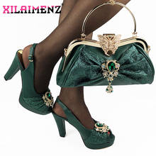 Classics Style Nigerian Lady Shoes and Bag Set in Dark Green High Quality African MaMa Shoes and Bag to Match for Wedding 2024 - buy cheap