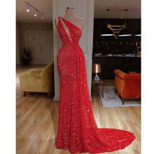 Летнее женское красное платье с одним плечом, рукав, талия, сексуальное платье, блестящее, обернутое грудью платье, модные вечерние платья, S-XL 2024 - купить недорого