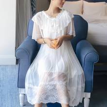 Camisón blanco de estilo Retro de palacio para verano, ropa de dormir de manga larga, estilo princesa de encaje encantador, ropa de casa informal 2024 - compra barato