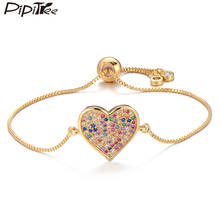 Pipitree Delicate Large Heart Charm Bracelet Slider Chain Multicolor Cubic Zirconia Bracelets for Women Lovers Trendy Jewelry 2024 - buy cheap