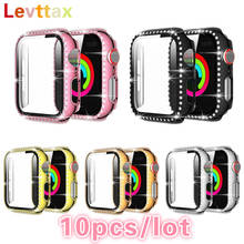10Pcs Luxuxy Diamond PC Bumper Full Cover Screen Protector Case For Apple Watch 40mm 44mm 6 SE 5 4 42mm 38mm 3 2 1 For iWatch 2024 - buy cheap