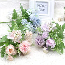 Ramo de flores híbridas de seda, Hortensia de peonía Artificial, 4 piezas, para decoración del hogar, boda y Navidad 2024 - compra barato