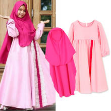 Vestido de renda muçulmano maxi define crianças abaya crianças hijab cachecol menina longo robe vestidos quimono jubah eid ramadan árabe oração islâmica 2024 - compre barato