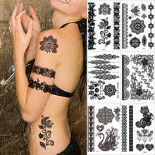 Black ink Waterproof Temporary Lace Tattoo stickers India Henna  hand finger tatto Flower Pattern for bodi art  women bride girl 2024 - buy cheap