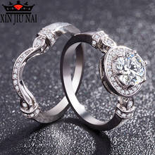 Conjunto de anel de noivado para mulheres, 2 peças, halo, redondo, de zircônia cúbica, anéis, para noivado, feminino, micro-conjunto, 6-10 2024 - compre barato