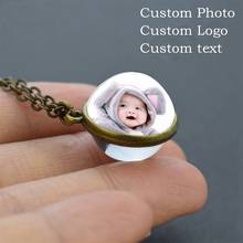 Colar com pingente de foto personalizada, colar de bola de vidro dupla face com foto personalizada, joias com logo da família para presente 2024 - compre barato