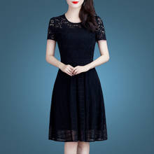 Fashion Hollow Out Short Sleeve Lace Women's New Popular Cover Belly Casual Cocktail Dresses 9060 2024 - buy cheap
