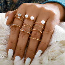 Conjunto de anéis geométricos vazados para mulheres, anéis dourados e prateados redondos com cristais torcidos, joias femininas para presente 2024 - compre barato