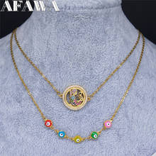 AFAWA-collar en capas de acero inoxidable para mamá y bebé, joyería Multicolor de ojo turco, regalo del Día de la madre, collares femeninos N61S 2024 - compra barato