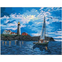 Kit bordado diamante completo 5d diy pintura diamante à beira-mar barco de pesca ilha paisagem mosaico decoração para casa presente 2024 - compre barato