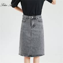 Женская джинсовая юбка средней длины, синяя облегающая трапециевидная юбка с высокой талией и разрезом, весна-лето 2021 2024 - купить недорого