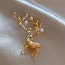 MODAGIRL Christmas Goods Pearl Elk Deer Brooch Pins with Zircon Children Women's Brooch for Clothes Animal Jewelry 2024 - buy cheap