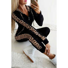 Autumn Winter Women Casual Leopard Clothes Set Ladies Long Sleeve Zipper Hooded Tops Pants Sweatshirt Hoodies 2PCS Outfits Sets 2024 - buy cheap