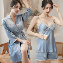 3pcs/lot Women's Pajamas Set Sexy Robe Sleepwear Home Clothes Suit Nightgown Bathrobe Underwear Ladies Night Sling Top Shorts 2024 - buy cheap