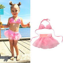 Verão crianças da menina do bebê tutu saia biquíni conjunto floral maiô criança meninas maiô beachwear roupa de banho 1-6y 2024 - compre barato