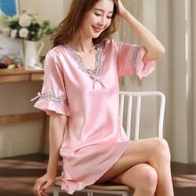 Sleepwear Women Satin Nightdress Silky Sleep Dress Nightgown Casual Home Clothes Nightwear Soft Intimate Lingerie Homewear 2024 - buy cheap