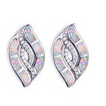 Unique Style Boho Female Blue White Opal Earrings Silver Color Wedding Earrings Cute Double Stud Earrings For Women 2024 - buy cheap