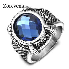 KOtik Punk Cool Mens Rings Stainless Steel Statement Ring with Claw Blue Stone Crystal Wedding Band Fashion Jewelry 2024 - buy cheap