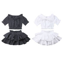 От 0 до 4 лет; Летние комплекты одежды для маленьких девочек; Однотонные Топы; Рубашка + юбка с оборками; Одежда для новорожденных 2024 - купить недорого