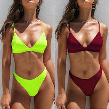 Micro biquíni feminino, conjunto de biquíni com cores sólidas, push up, moda praia, estilo brasileiro, 2020 2024 - compre barato