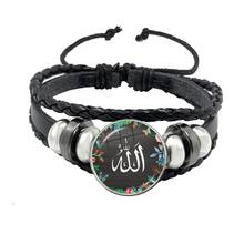 Pulsera con botón negro para hombre y mujer, brazalete con cabujón de cristal, Joyería Árabe, musulmán, Dios islámico, el amor, el Ramadán, regalo 2024 - compra barato