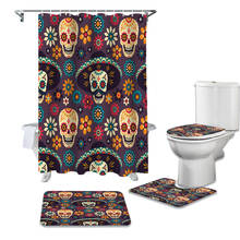 Juego de ducha con estampado de calavera y huesos cruzados, conjunto de cortina de ducha redonda, cubierta de inodoro, alfombrilla de baño, decoración del hogar 2024 - compra barato