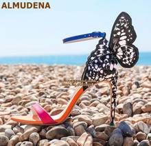ALMUDENA 3D Butterfly Luxury High Heel Sandals Pink Black Wing Multi-color Wedding Shoes Stiletto Heels Dress Pumps Size42 2024 - buy cheap