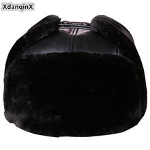 XdanqinX Winter Men's Warm Hat Natural Genuine Leather Hat Thick Velvet Bomber Hats For Men Cowhide Leather Cap Fur Earmuff Caps 2024 - buy cheap