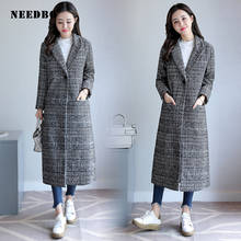 Женское шерстяное пальто NEEDBO, длинное шерстяное пальто в клетку, приталенное шерстяное пальто, верхняя одежда, зима 2019 2024 - купить недорого