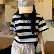 Summer Tee Shirt Women Harajuku Striped Loose Short Sleeve Female T-shirt Tops M-2XL 2024 - buy cheap