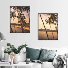 Pinturas de paisajes costeros en la pared, póster de palmera al atardecer, cielo, nube, playa, carteles de lona para decoración del hogar de la sala de estar 2024 - compra barato