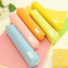 Cute Candy Color Pencil Case Kawaii Dot Canvas Pen Bag Stationery Pouch for Girls Gift Office School Supplies Random Color 2024 - buy cheap