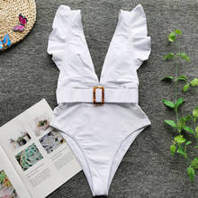 Melphieer senhora maiô de uma peça terno de natação para as mulheres banho branco monokini plissado ombro maiô feminino beachwear 2024 - compre barato