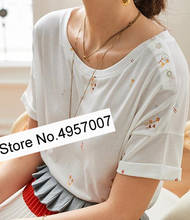 Elfbop camiseta feminina de mangas curtas, gola redonda, camiseta de mistura de algodão estampada para mulheres 2024 - compre barato