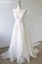 Simple Ivory Evening Dress V-neck Sleeveless Backless Sweep Train A-line For Beach Wedding Prom Dresses платья знаменитостей 2024 - buy cheap