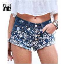 Женские джинсовые шорты с бахромой catonATOZ, сексуальные шорты с вышитыми цветами в стиле панк, 2078 2024 - купить недорого