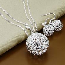 New Style 925 Sterling Silver 18-Inch Hollow Chain Round Ball Necklace Earring Set, Used For Women'S Wedding Engagement Fashion 2024 - buy cheap