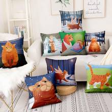 Fronha estampada de anjo e laranja com gato, arte britânica, fofa, almofadas decorativas, natal, decoração para sofá, travesseiro 2024 - compre barato