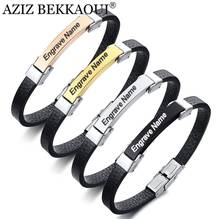 AZIZ BEKKAOUI Engrave Name Black Microfiber Leather Bracelet Stainless Steel Bracelet Men Bangle Jewelry Vintage Gift Four Color 2024 - buy cheap