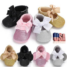 Baby First Walkers Toddler Kids Baby Girls PU Princess Bow Loving Heart Shoes Bowknot Lace Up Glitter Crib Sole Sneaker 2024 - buy cheap
